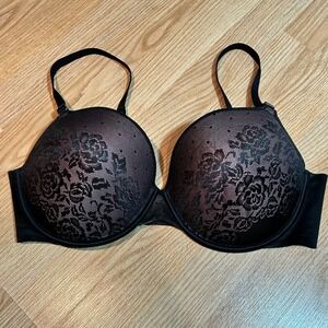 Secret Treasures 40D Bra Black Lace Overlay Push Up‎ Underwire Padded